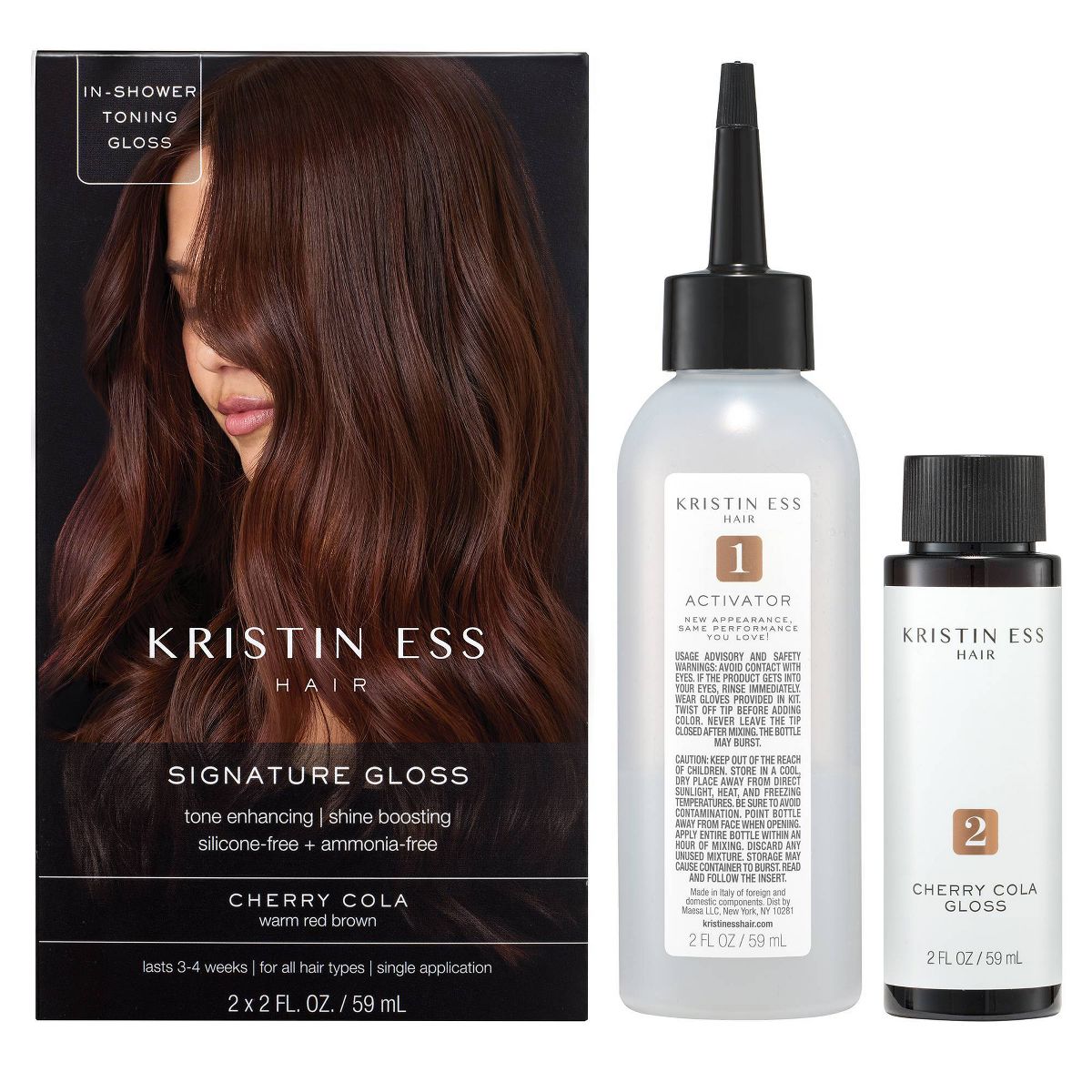 Kristin Ess Hair Gloss in Cherry Cola for Warm Red Brown Hair - Semi Permanent Dye + Toner - 4 fl oz