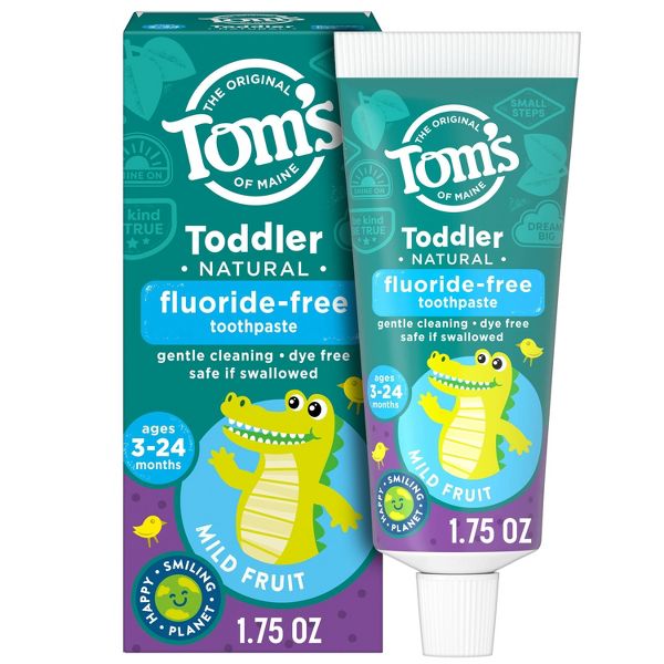 Tom's of Maine 1.75oz Fluoride-Free Mild Fruit Toddler Training Toothpaste + Colgate 2 Count My First Baby and Toddler Toothbrush