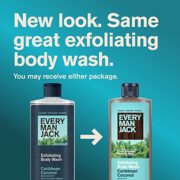 Every Man Jack Naturally Derived Men's Medium Grit with Sand Exfoliating Body Wash - Caribbean Coconut - 14 fl oz
