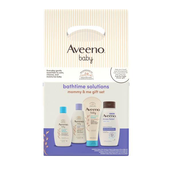 Aveeno Baby & Me Daily Bathtime Solutions Gift Set Includes Baby Wash, Shampoo,Calming Bath and Moisturizing Lotion - 4ct