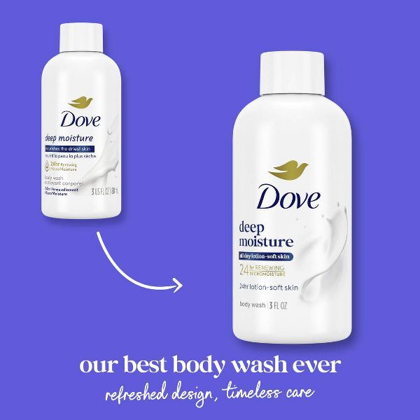 Dove Deep Moisture Mini Body Wash 24hr Lotion-Soft Skin - Travel Size - 3 fl oz
