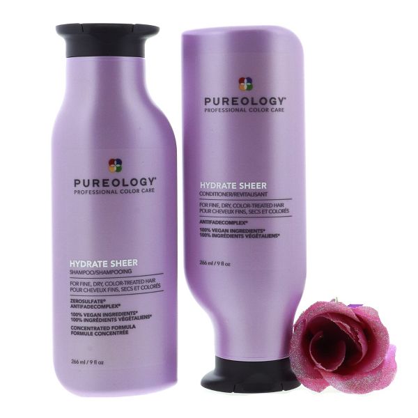Pureology Hydrate Sheer Shampoo & Conditioner Duo Set 9 fl oz / 266ml each Perfectly balanced hydration without weighing hair down