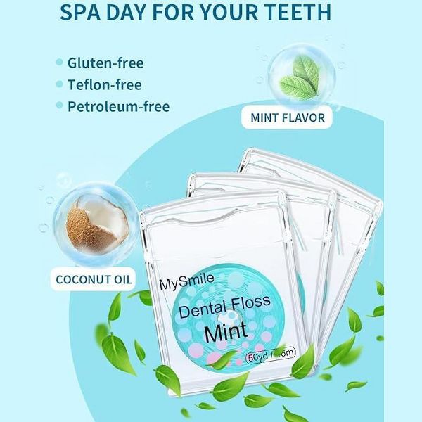 MySmile Woven Dental Floss with Coconut Oil, Effective Plaque Removal, Mint Flavor, 2* 50 Yards