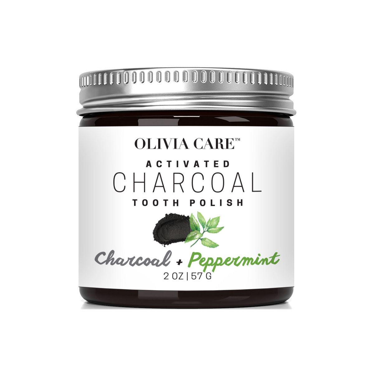 Olivia Care Activated Charcoal Tooth Polish Whitening Powder - Peppermint - 2oz