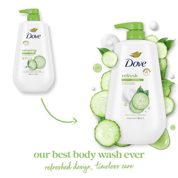 Dove Beauty Refresh Body Wash Pump - Cucumber & Green Tea 24hr Lotion-Soft Skin - 30.6 fl oz