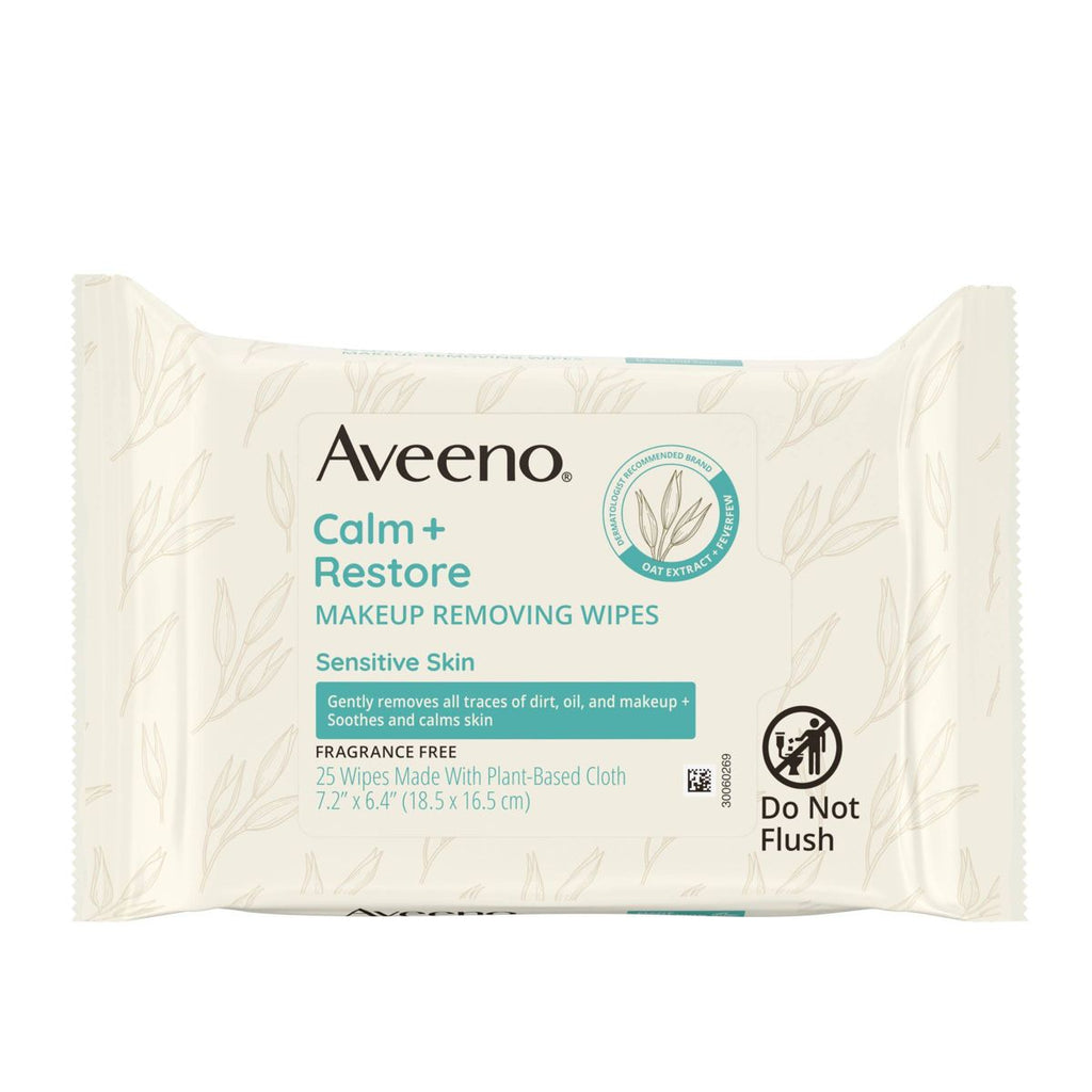 Aveeno Calm + Restore Nourishing Makeup Remover Face Wipes with Oat Extract - Fragrance Free - 25 ct