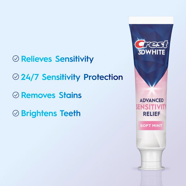 Crest 3D White Advanced Sensitivity Relief Fluoride Whitening Toothpaste - Mint - 3.3oz