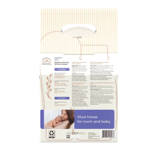 Aveeno Baby & Me Daily Bathtime Solutions Gift Set Includes Baby Wash, Shampoo,Calming Bath and Moisturizing Lotion - 4ct