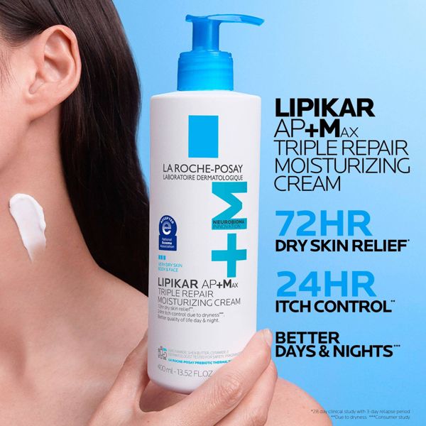 La Roche Posay Lipikar AP+M Triple Repair Body Moisturizing Cream Body and Face Moisturizer for Dry Skin with Shea Butter and Glycerin - 13.5 fl oz
