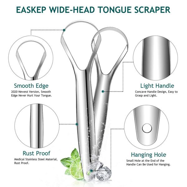 Maison Products Tongue Scraper for Adults (2 Pack), Reduce Bad Breath, Stainless Steel Tongue Cleaners, 100% Metal Tongue Scraper