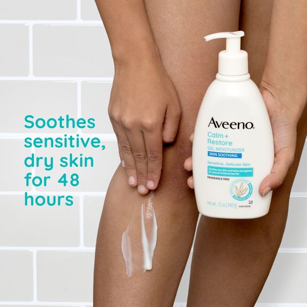 Aveeno Calm + Restore Gel Body Moisturizer Sensitive Skin - Paraben-Free Deep Hydration with Aloe & Shea Butter 12oz