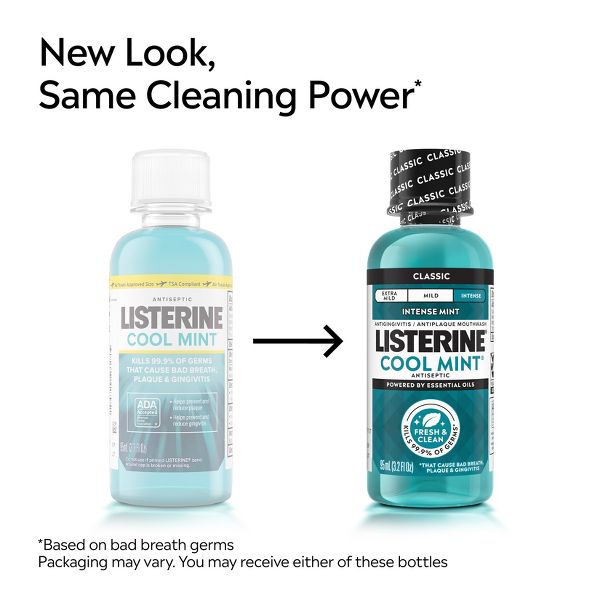 Listerine Antiseptic Intense Mouthwash for Bad Breath - Cool Mint - Travel Size - 3.2oz