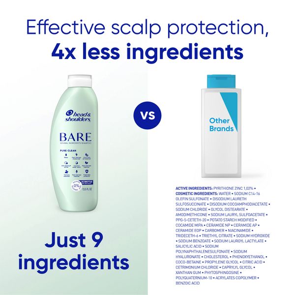Head & Shoulders Bare Anti Dandruff Pure Clean Shampoo, Sulfate Free - 13.5 fl oz