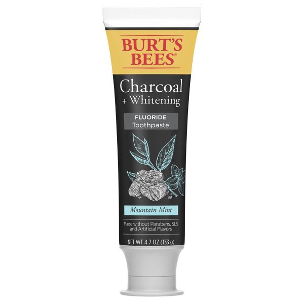 Burt's Bees Toothpaste, Natural Flavor, Charcoal with Fluoride Toothpaste, Mountain Mint, 4.7 oz