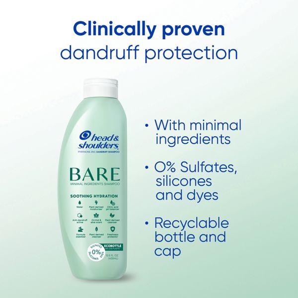Head & Shoulders Bare Anti Dandruff Soothing Hydration Shampoo, Sulfate Free - 13.5 fl oz