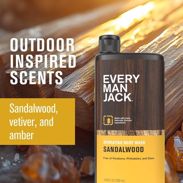 Every Man Jack Sandalwood Men's 16.9 fl oz Body Wash + 2 Pack/3oz Each Deodorants