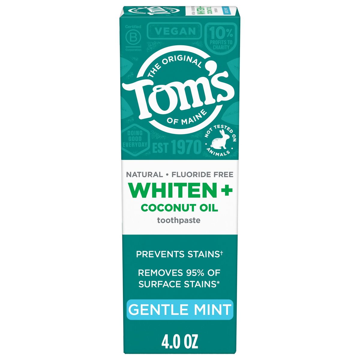 Tom’s of Maine Whiten Plus Coconut Oil Fluoride Free Toothpaste - Gentle Mint - 4.0oz