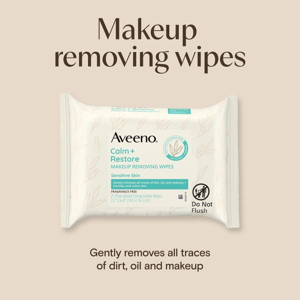 Aveeno Calm + Restore Nourishing Makeup Remover Face Wipes with Oat Extract - Fragrance Free - 25 ct