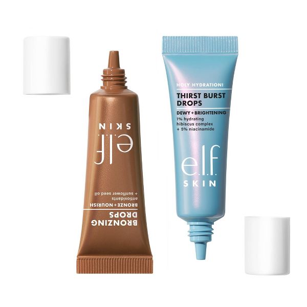 e.l.f. SKIN The Hottest Drops Duo - Bronzing Drops & Holy Hydration! Thirst Burst Drops Mini Duo - 2ct/0.33 fl oz