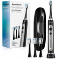 Aquasonic Precision Rechargeable Electric Toothbrush AS-PREC-TB with Timer Multiple Brush Modes 4 Brush Heads and Travel Case - Black