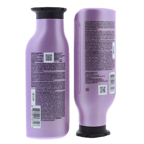 Pureology Hydrate Sheer Shampoo & Conditioner Duo Set 9 fl oz / 266ml each Perfectly balanced hydration without weighing hair down