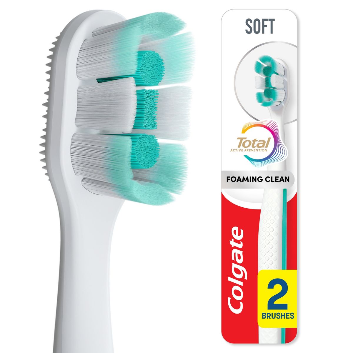 Colgate Total Active Prevention Foaming Clean Manual Toothbrush - Soft - White - 2ct