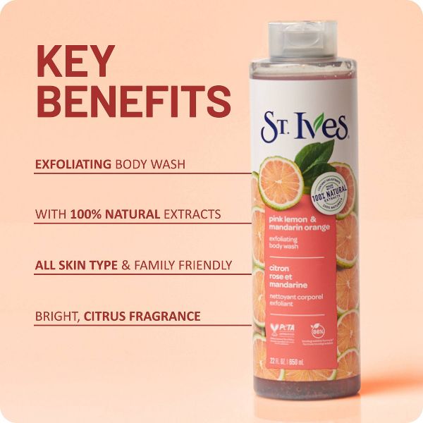 St. Ives Pink Lemon & Mandarin Orange Plant-Based Natural Body Wash Soap - 22 fl oz