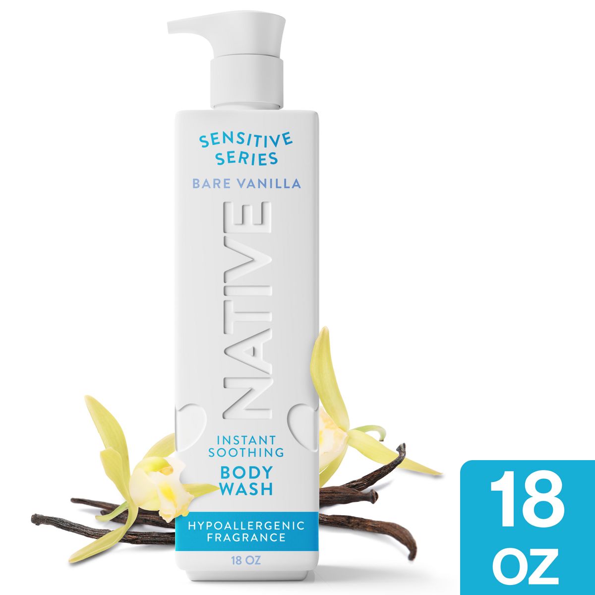 Native Sensitive Series Hypoallergenic Fragrance 24-Hour Hydrating Body Wash - Bare Vanilla - 18 fl oz
