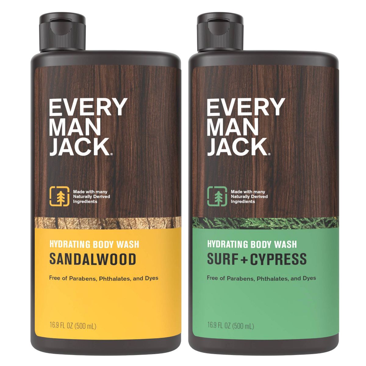 Every Man Jack Men's 16.9 fl oz Sandalwood Body Wash + 16.9 fl oz Surf and Cypress Body Wash