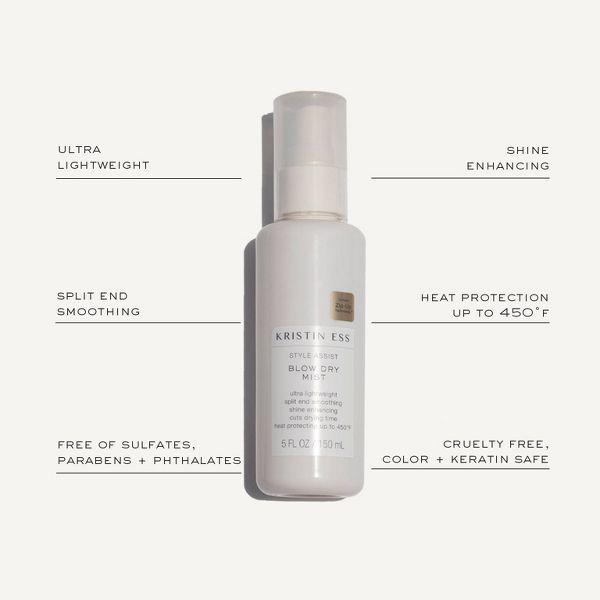 Kristin Ess 450°F Hydrating Heat Protectant Spray - Style Assist Blow Dry Mist for Straight, Wavy + Curly Hair - 5 fl oz