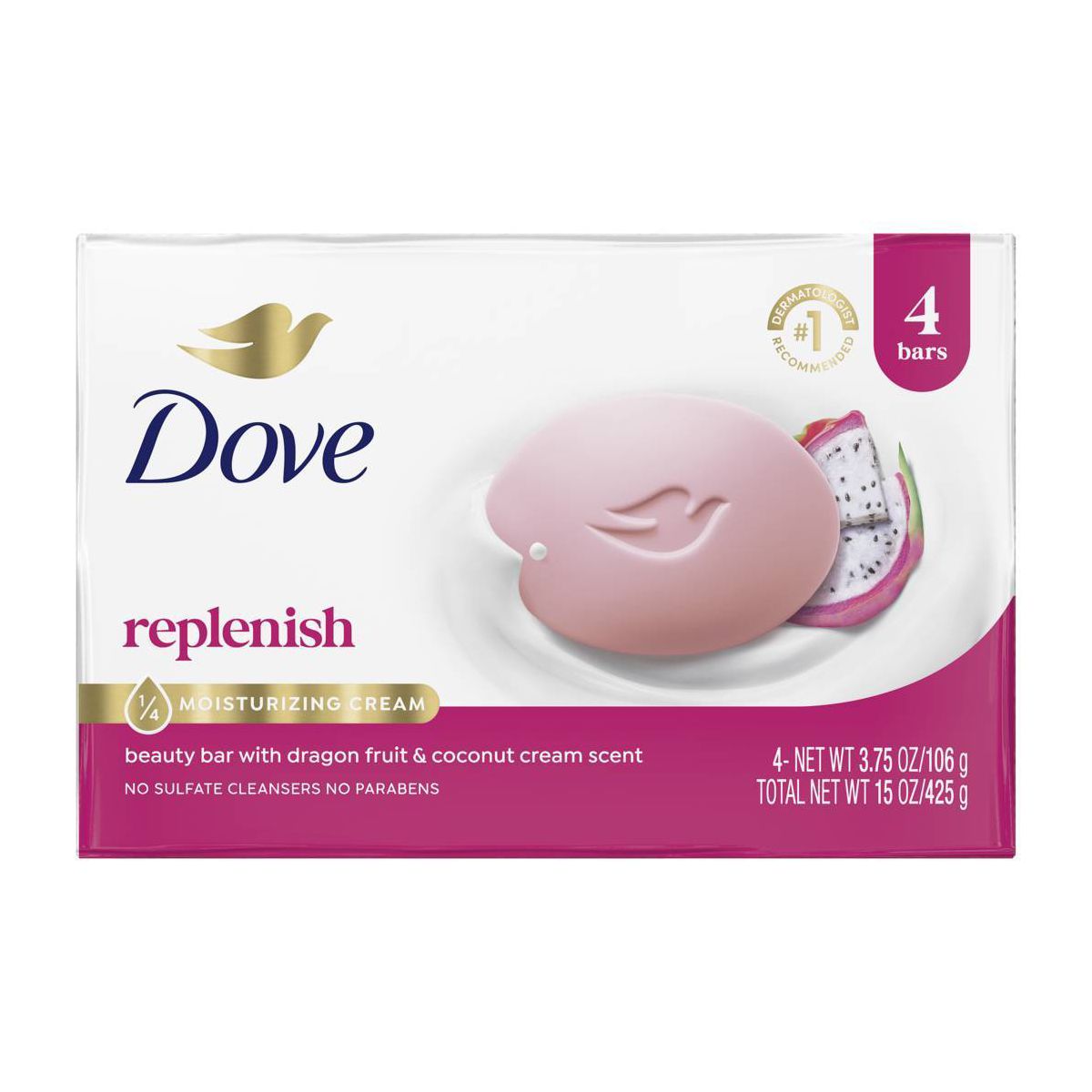 Dove Beauty Replenishing Bar Soaps - Dragon Fruit & Coconut Cream - 15oz/4ct