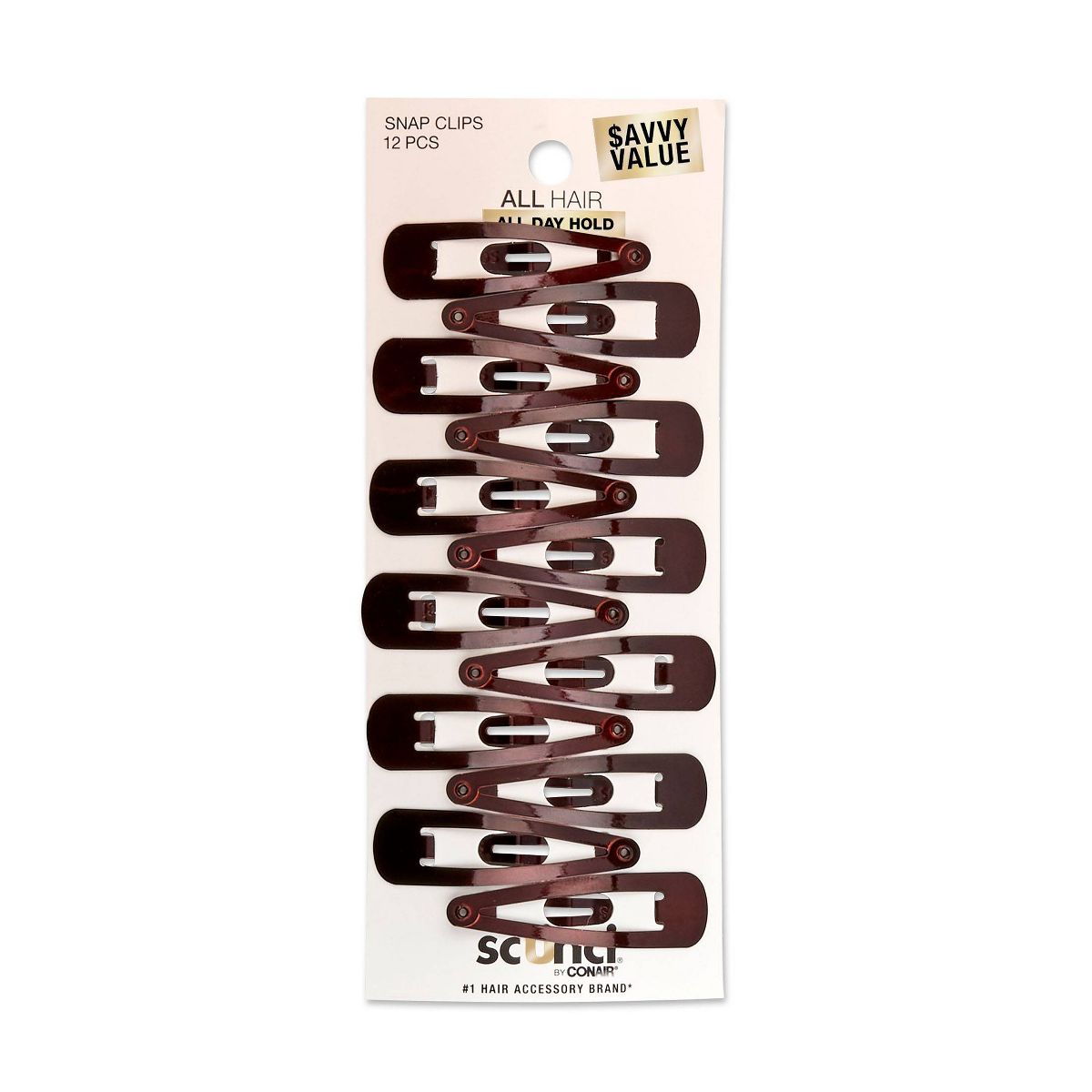 scünci Metal Snap Clips - Brown - All Hair - 12pcs