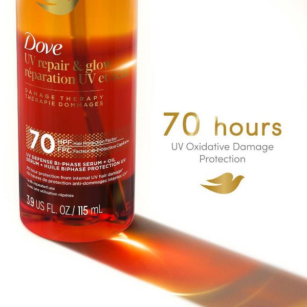 Dove Beauty UV Repair & Glow Gloss Defense Bi-Phase Serum + Oil - Damage Therapy - 3.9 fl oz