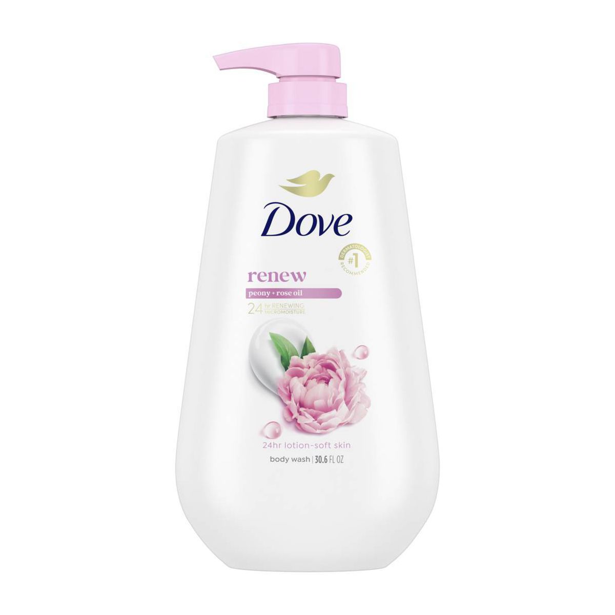 Dove Renew Body Wash Pump Peony & Rose Oil Nourishing 24hr Lotion-Soft Skin - 30.6 fl oz