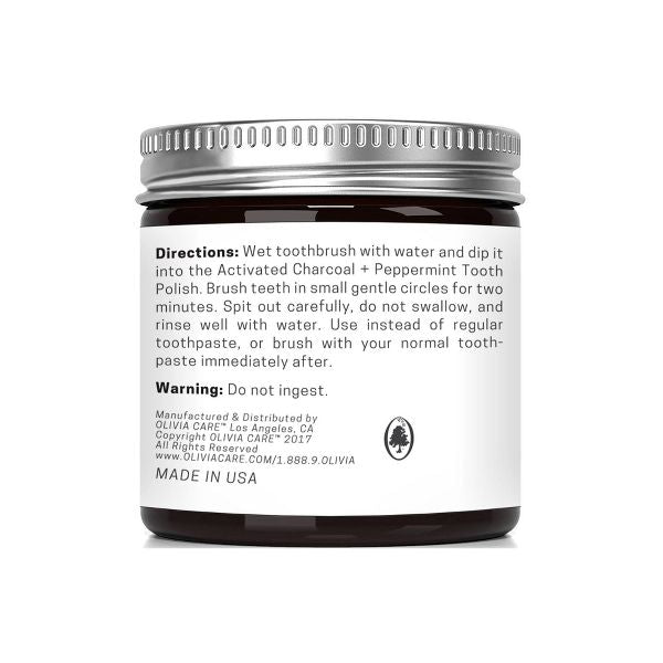 Olivia Care Activated Charcoal Tooth Polish Whitening Powder - Peppermint - 2oz