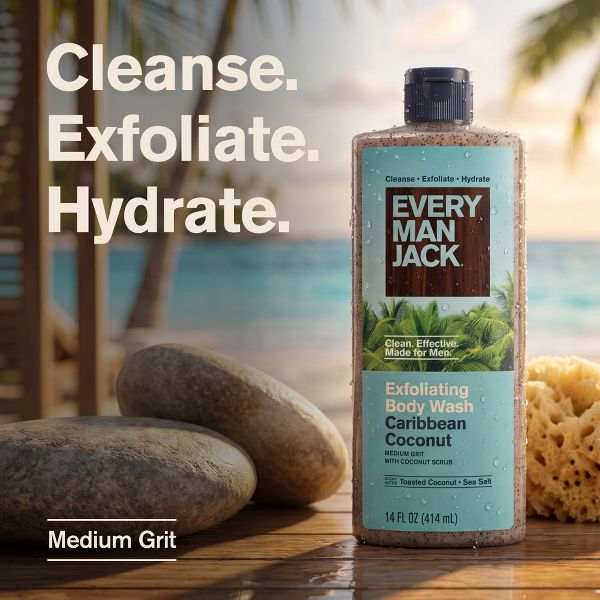 Every Man Jack Naturally Derived Men's Medium Grit with Sand Exfoliating Body Wash - Caribbean Coconut - 14 fl oz