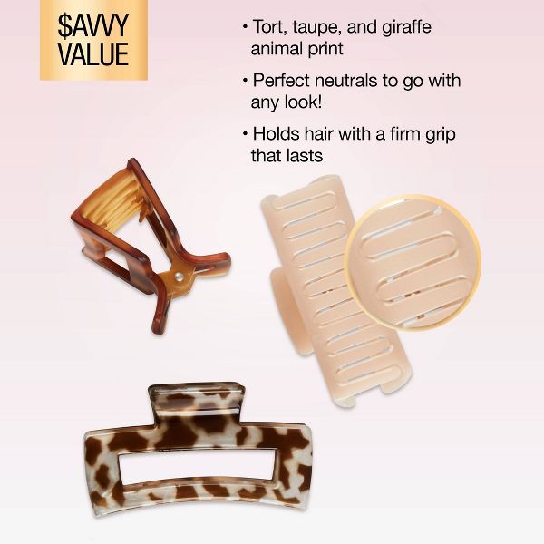 scünci Medium Sized Rectangle Claw Clips - All Hair - 3pcs