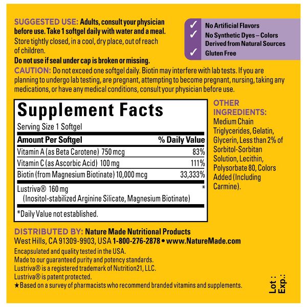 Nature Made Hair Growth Complex with Lustriva Softgels - 30ct
