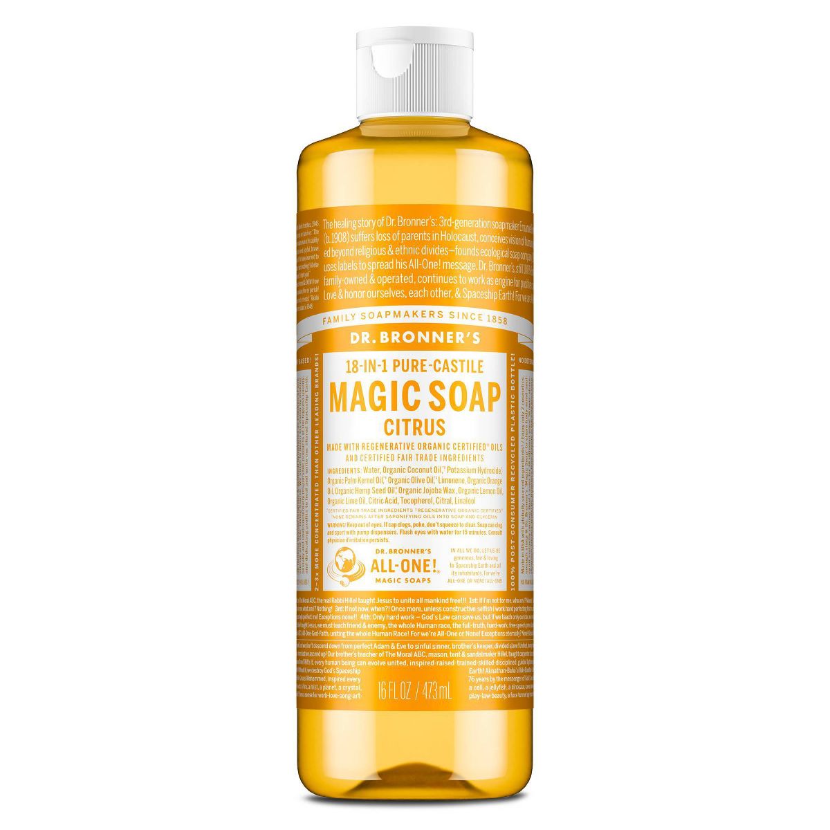 Dr. Bronner's Magic Pure Castile Liquid Soap Bodywash - Citrus - 16 fl oz