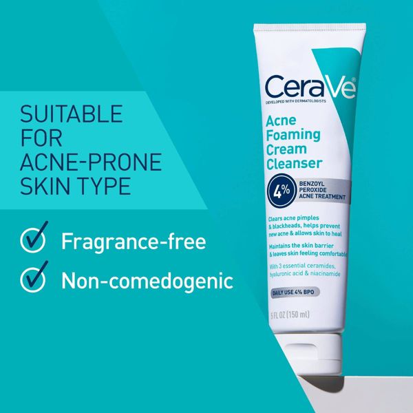 CeraVe Acne Foaming Cream Face Cleanser, Acne Treatment Face Wash - Fragrance-Free - 5oz