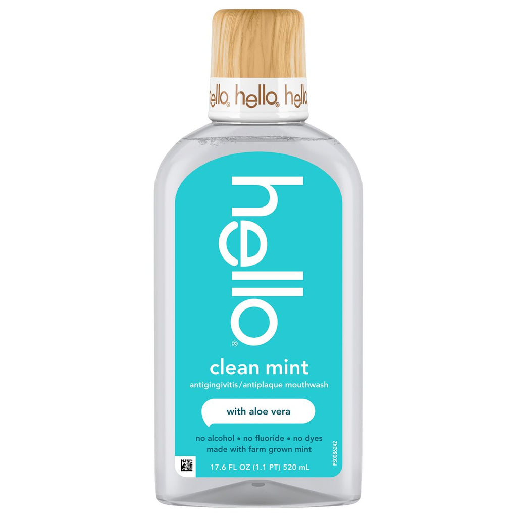 hello Alcohol Free Mouthwash with Aloe Vera - Flouride Free Mouthwash - Clean Mint - 17.6 floz