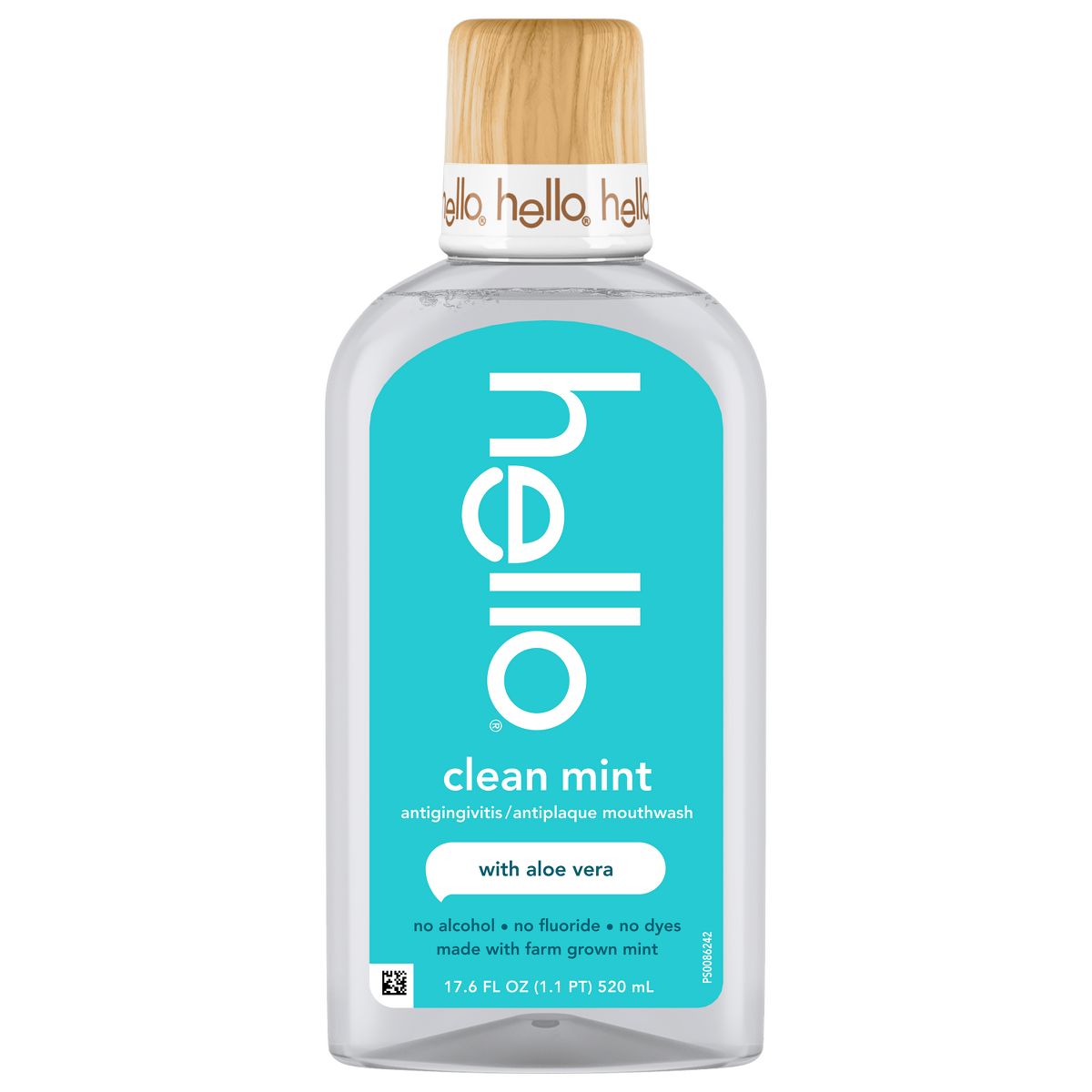 hello Alcohol Free Mouthwash with Aloe Vera - Flouride Free Mouthwash - Clean Mint - 17.6 floz