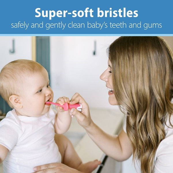 Dr. Brown's Infant-to-Toddler Training Toothbrush & Fluoride-Free Baby Toothpaste Pear & Apple Flavor - 0-3 years - Pink Elephant