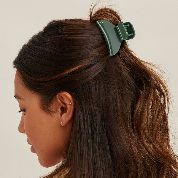 scünci | lüxe No-Slip Grip Mini Classic Claw Clips - Tort & Deep Green - 2pcs