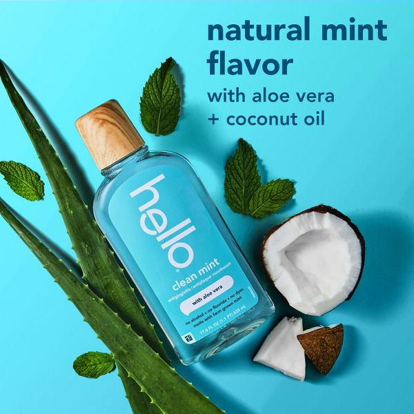 hello Alcohol Free Mouthwash with Aloe Vera - Flouride Free Mouthwash - Clean Mint - 17.6 floz