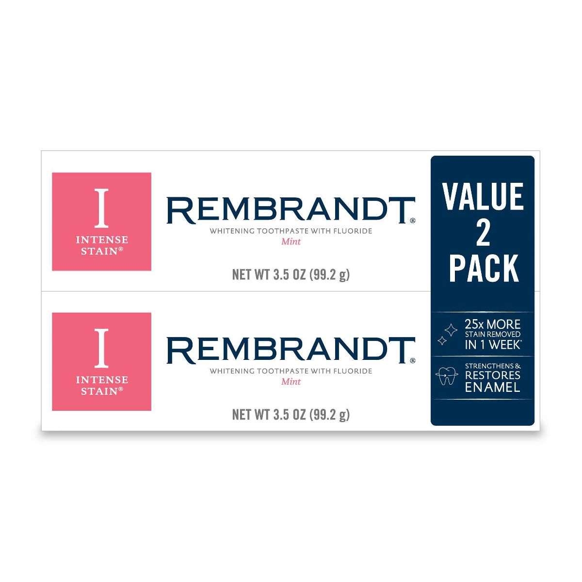 Rembrandt Intense Stain Whitening Toothpaste with Fluoride, Removes Tough Stains, Rehardens and Strengthens Enamel - Mint - 3.5oz