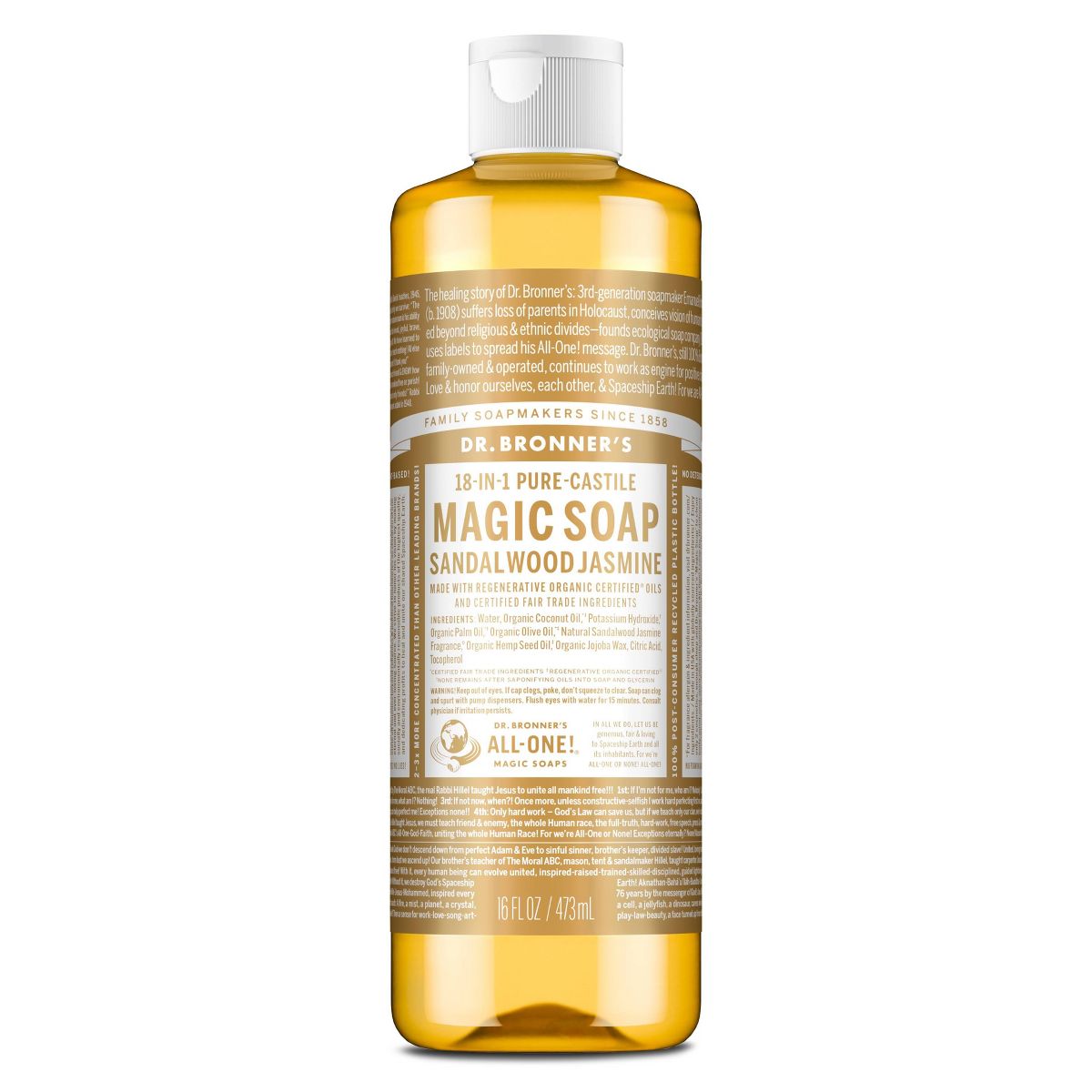 Dr. Bronner's Magic Pure Castile Liquid Body Wash - Sandalwood Jasmine - 16oz