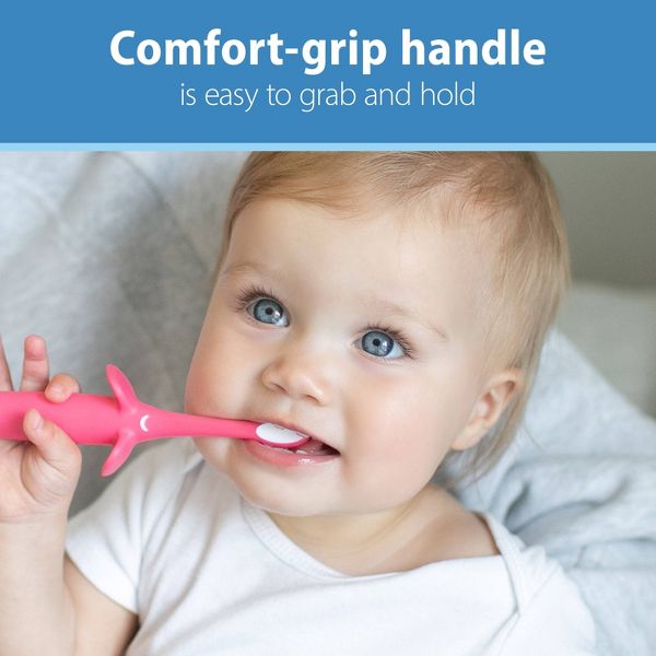 Dr. Brown's Infant-to-Toddler Training Toothbrush & Fluoride-Free Baby Toothpaste Pear & Apple Flavor - 0-3 years - Pink Elephant