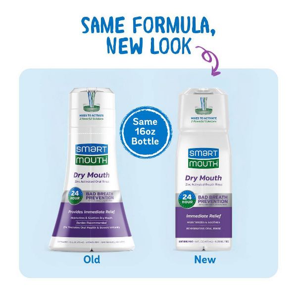 SmartMouth Dry Mouth Mouthwash Re-hydrating Oral Rinse for Dry Mouth and Bad Breath - Mint Flavor - 16 fl oz