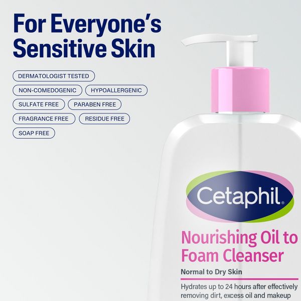 Cetaphil Nourishing Oil to Foam Cleanser Face Wash for Normal to Dry Skin - 8 fl oz